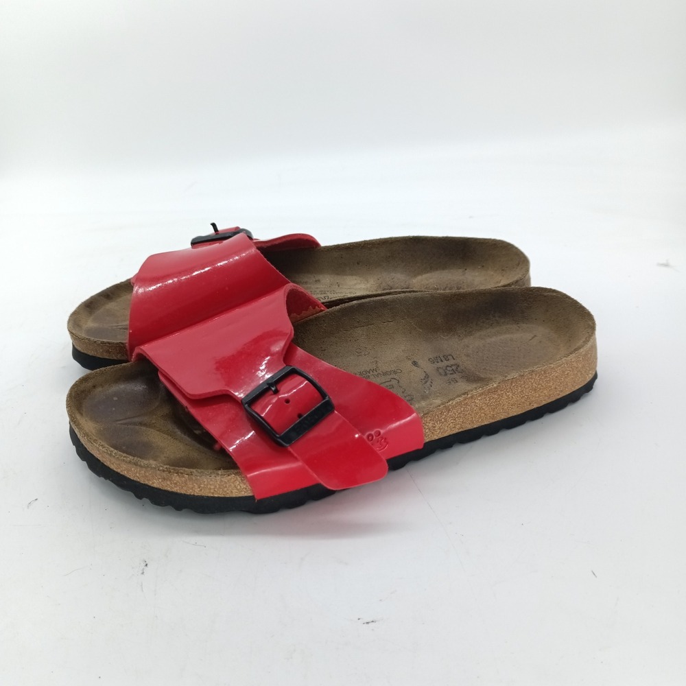 Birkis by Birkenstock Red Patent Madrid Slide Sandals Womens 8 Mens 6 BI14